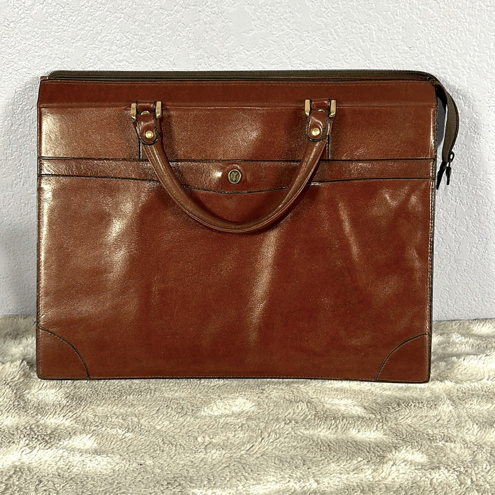 Vintage  Gold Pfeil sport  16” Brown Leather Briefcase Portfolio Document Bag